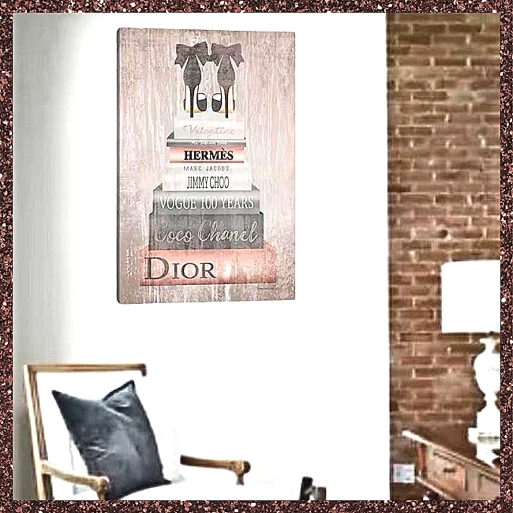 HUGE 18x 26 Luxury Canvas Wall Art  Bookstack Stiletto Hermes Dior Chanel